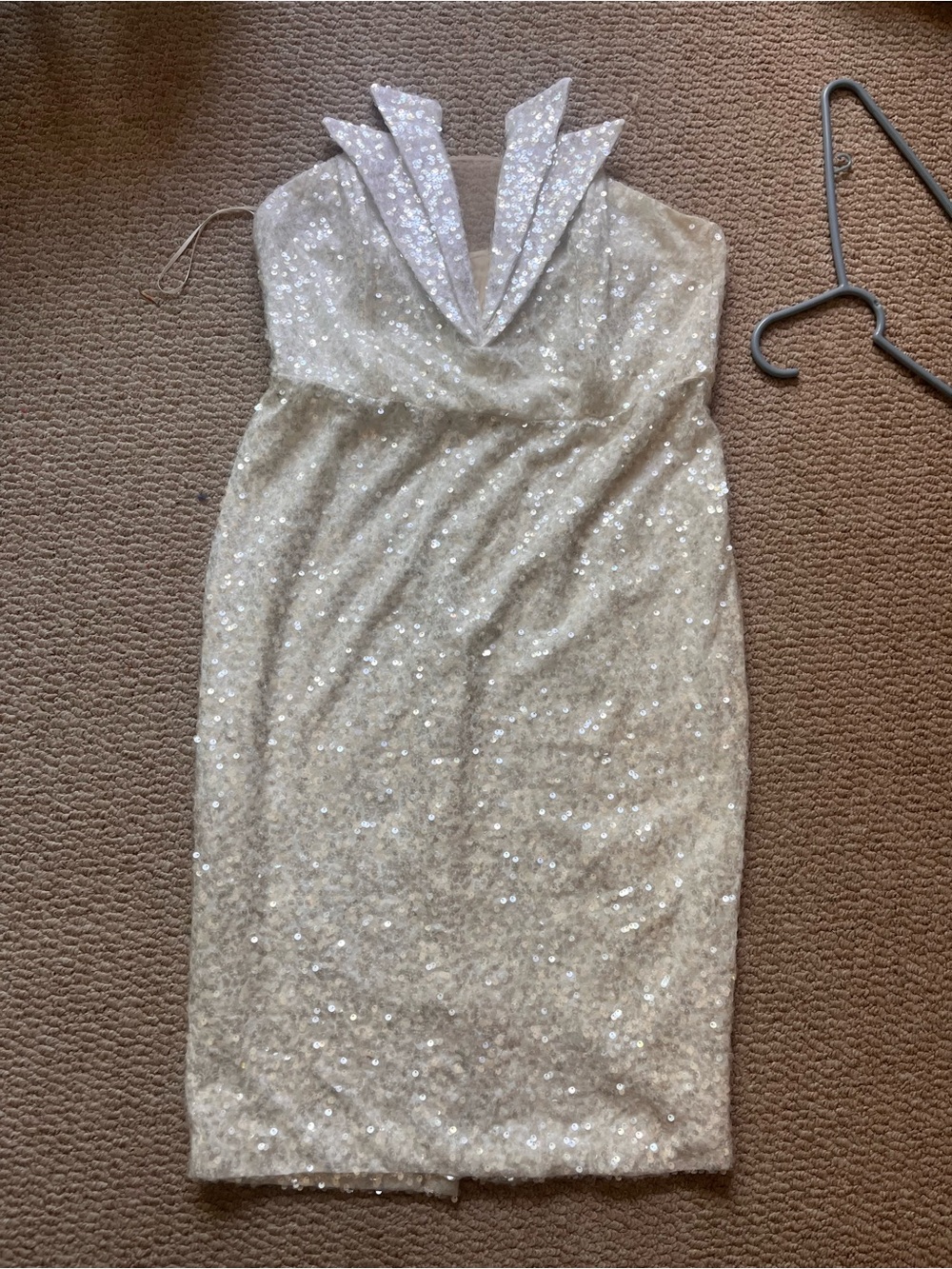 Fashion Nova Strapless Sequin Sheath Dress in Champagne